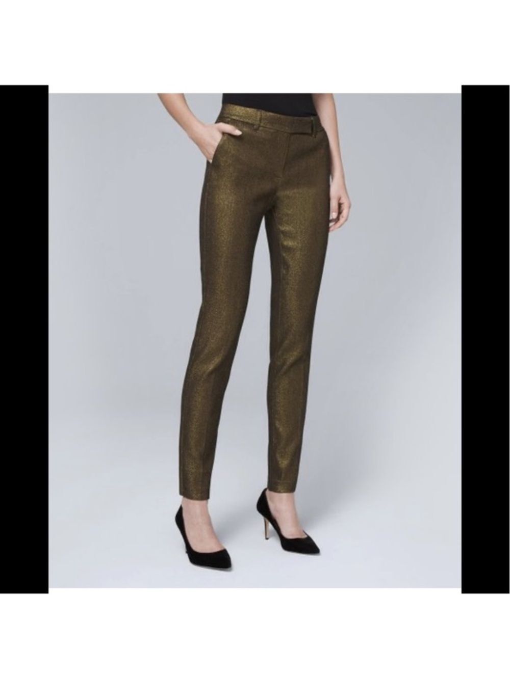 W57- Metallic Olive Skinny Dress Pants - Women size 8